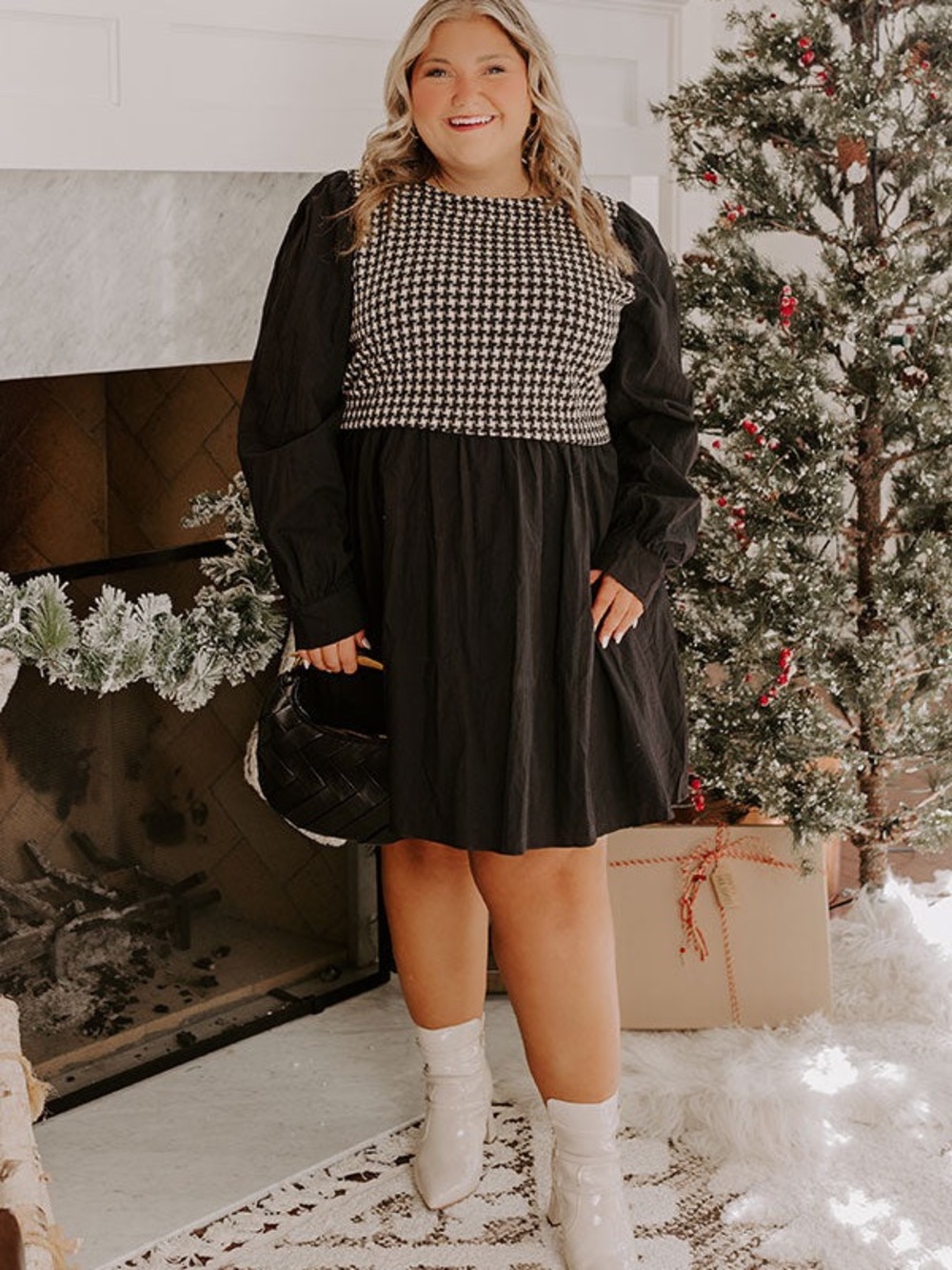 Annie Wear Tie-Back Plaid Round Neck Mini Dress: Size XL